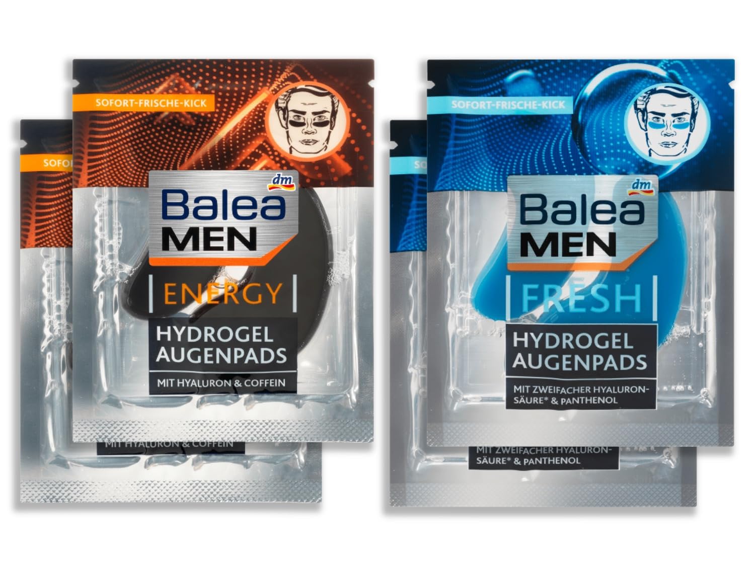 Balea MEN Eye Pads Set Energy Hydrogel, Fresh Hydrogel 2x2 (8 Pads), Gift Set Trial Pack Men