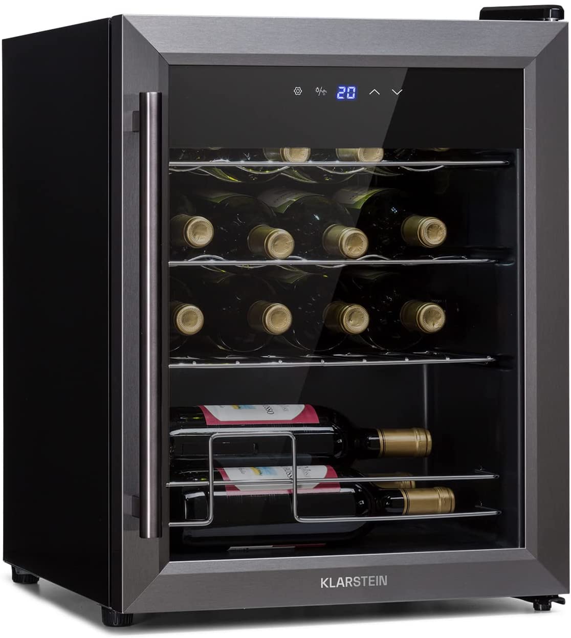 Klarstein Ultimo Uno Wine Refrigerator - Wine Fridge with Temperature Control: 5-8 °C, Wine Cabinet with Touch Control Panel, Space for 16 Bottles, 42 Liters Total Volume, Black