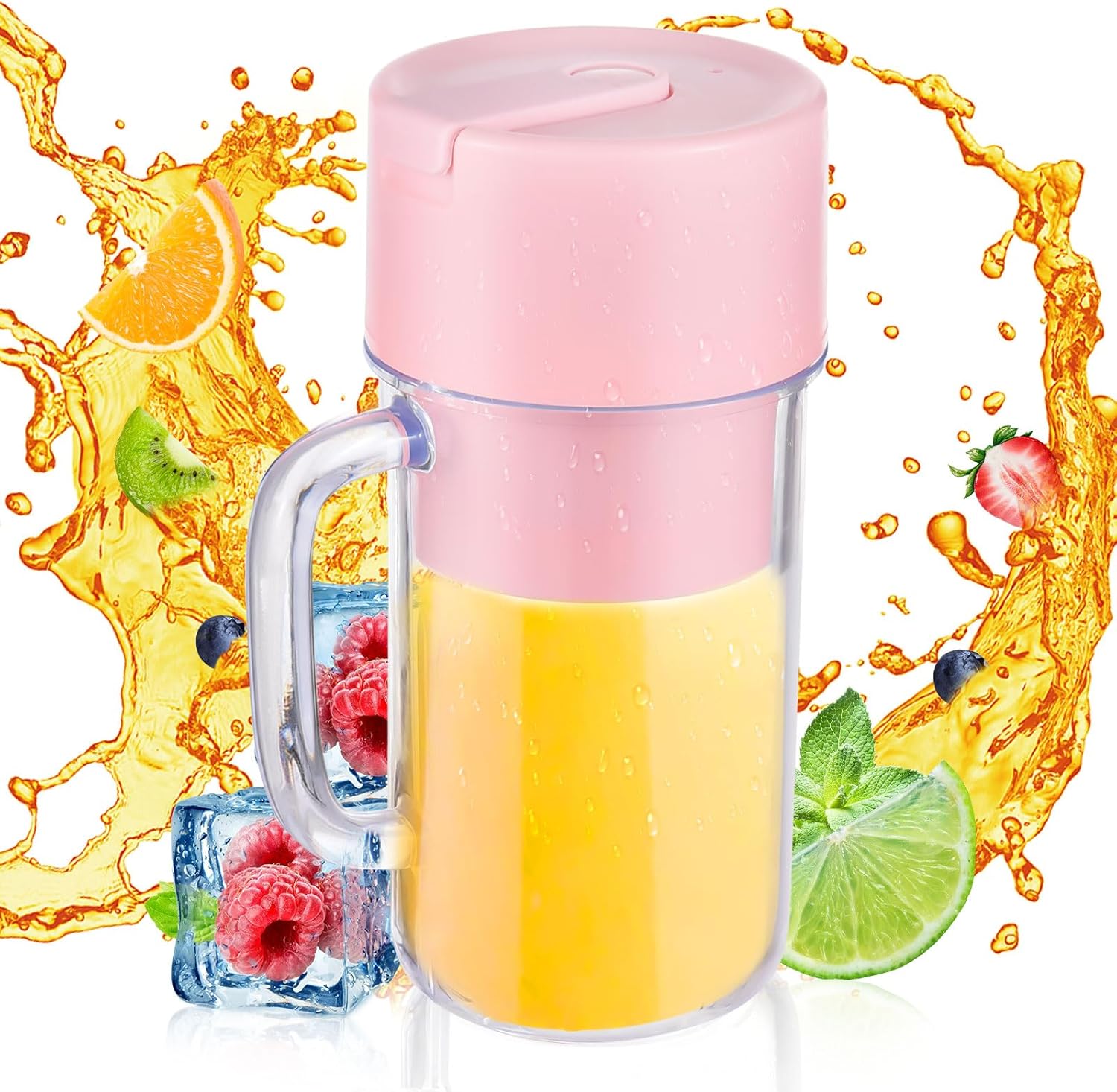 lyrlody Portable Mixer with 6 Blades, USB Type-C Rechargeable Mixing Cup, 1200 mAh Battery, IP67 Waterproof, Ergonomic Handle, BPA-Free in Pink (Pink)
