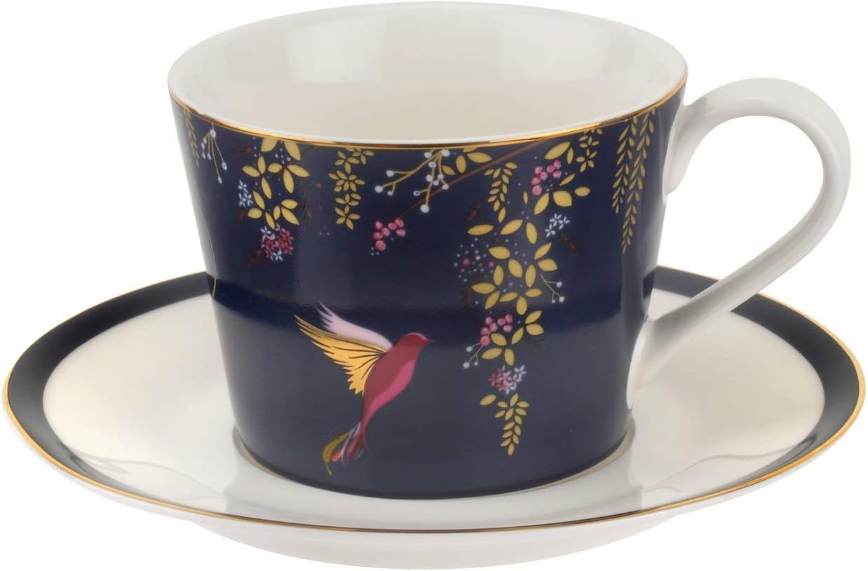 Portmeirion Sara Miller London Chelsea Cup and Saucer, Ceramic, Navy, 230 x 185 x 95 cm