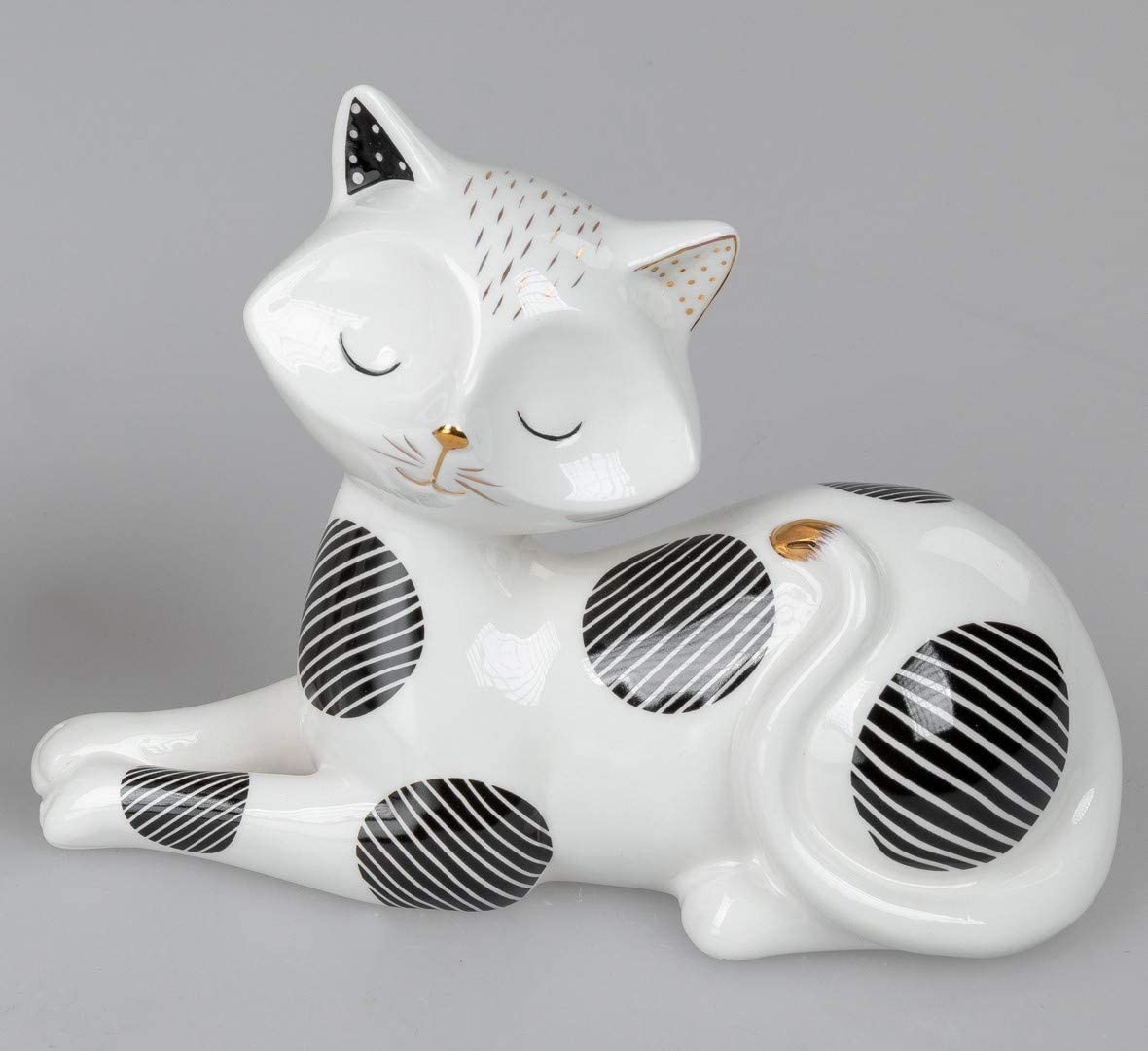 ITRR Decorative Cat Lying Down Made of White Glazed Stoneware Approx. 20 cm