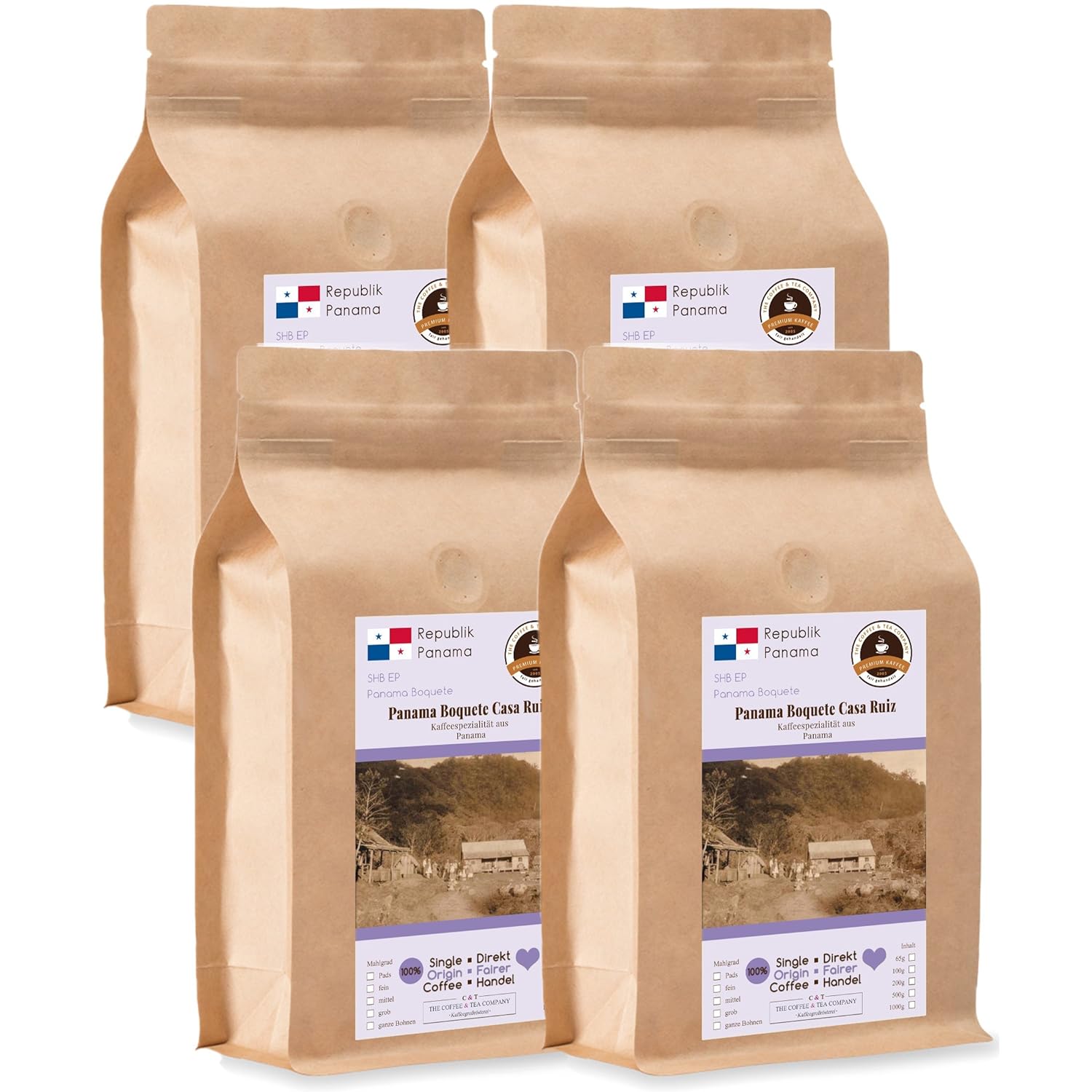 Kaffee Globetrotter Coffee Globetrotter - Coffee with Heart - Panama Boquete Casa Ruiz - 4 x 1000 g Medium Ground - for Fully Automatic Coffee Grinder - Roasted Coffee Fair Trade | Gastropack Economy Pack