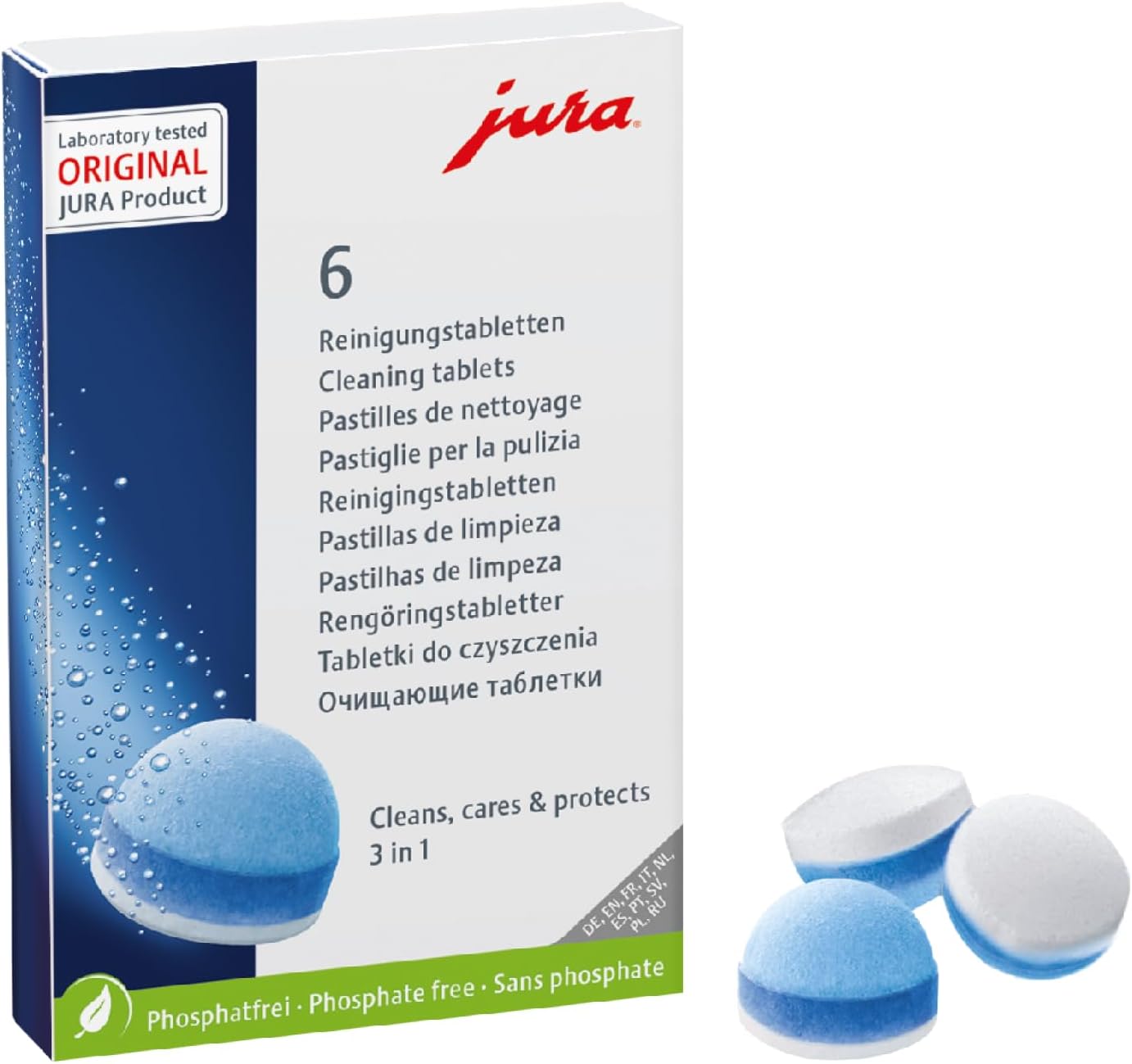 JURA Original – 3-Phase Cleaning Tablets for 6 Cleanings – TÜV-Certified Hygiene – Pack of 6 – 24225