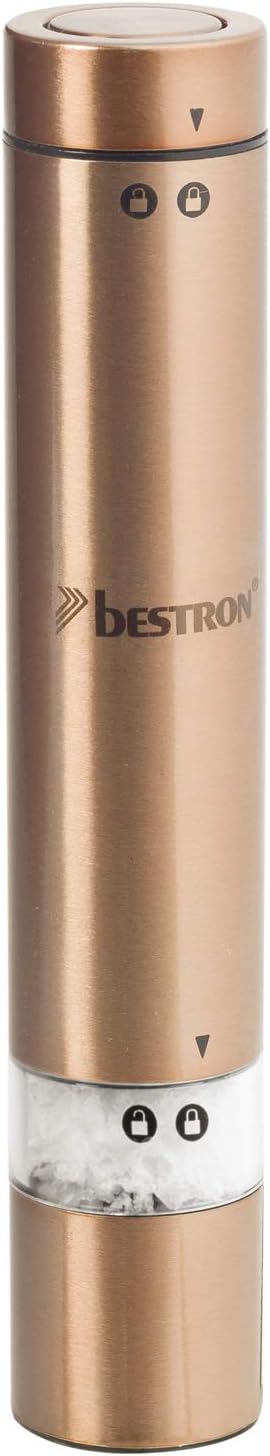 Bestron Electric Spice Mill for Salt and Pepper with Ceramic Grinder Copper