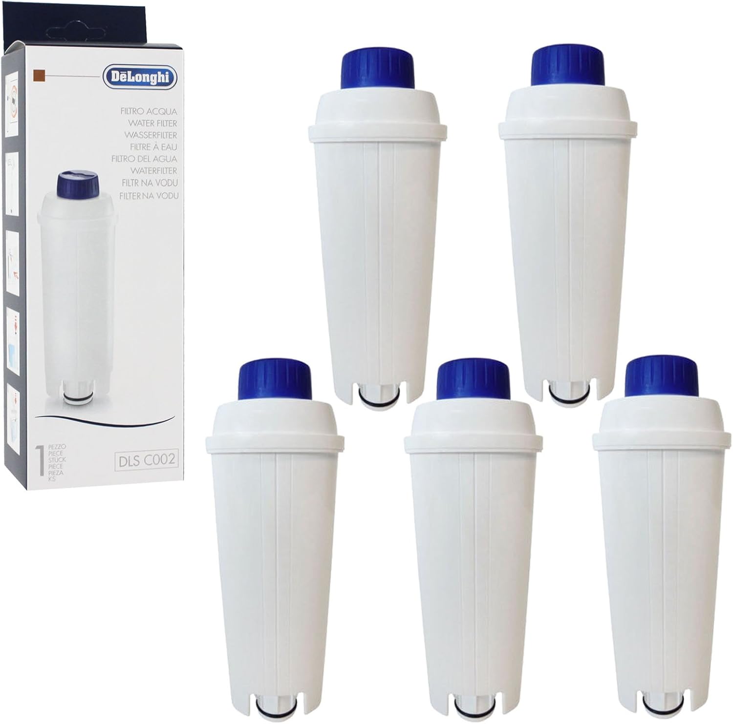 DELONGHI Espresso and Bean to Cup Coffee Machine Water Filter Cartridges (Pack of 5, Fits ECAM Series, SER3017)