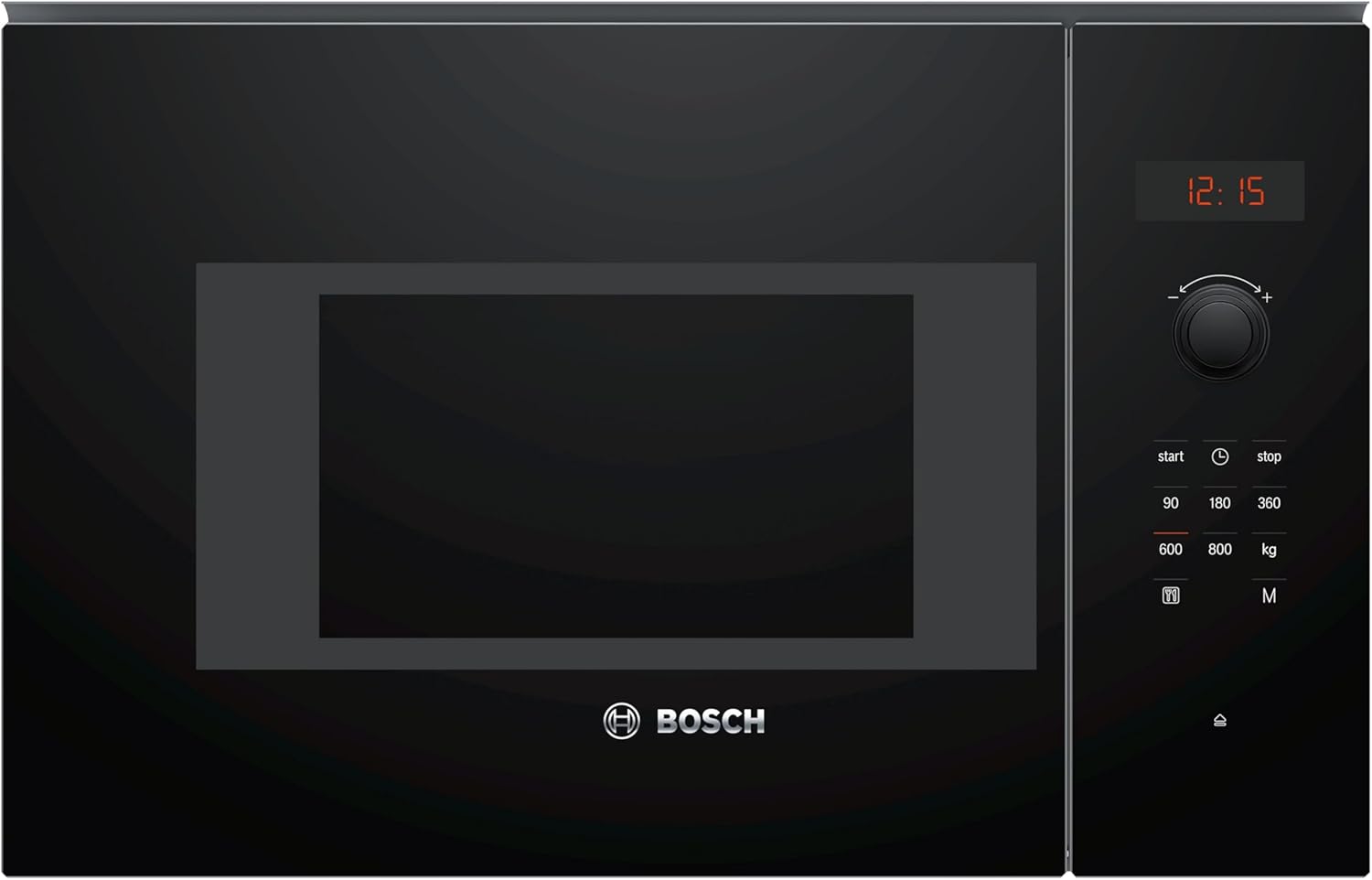 Bosch Store Bosch BFL523MB1F Series 4 Built-In Microwave, 38 x 60 cm, 20 L, 800 W, Turntable 25.5 cm, AutoPilot 7, Red LED Display, Countersunk Tog, Cleaning Support, Stainless Steel Interior, Black