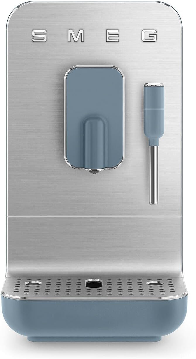 Smeg, BCC12SBMEU Fully Automatic Coffee Machine, Steam Nozzle, Integrated Grinder, Thermoblock System, 1.4 L Tank, Removable Collection Container, Compact Dimensions, 1350 W, Storm Blue