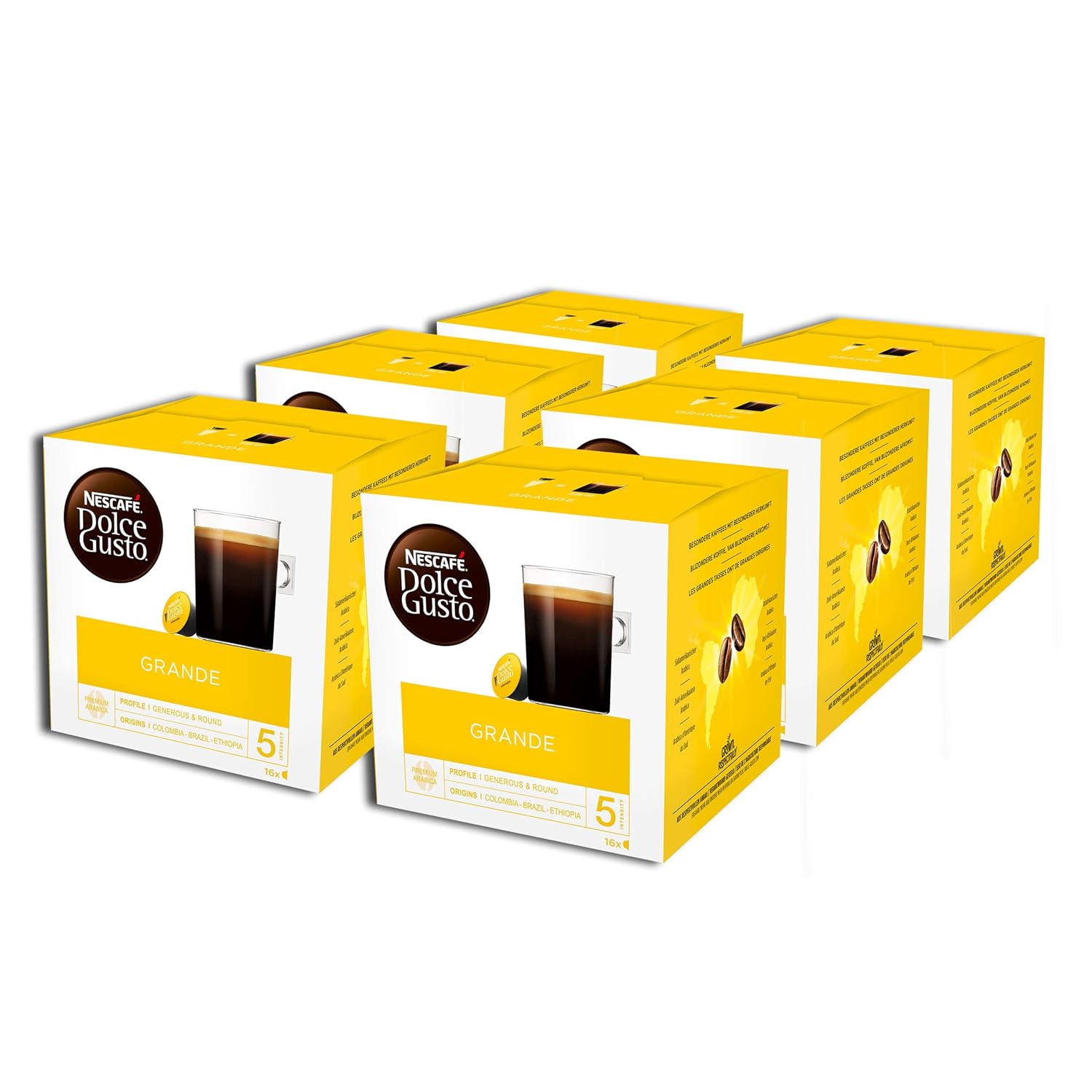 NESCAFÉ Dolce Gusto Grande Coffee, 96 Coffee Capsules, 100% Arabica Beans, Fine Crema and Strong Aroma, Quick Preparation, Aroma Sealed Capsules, Pack of 6 (6 x 16 Capsules)