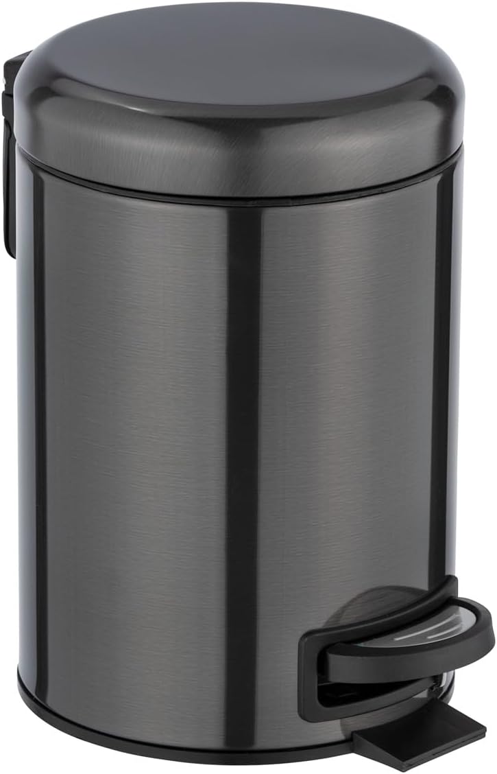 WENKO Cosmetic Pedal Bin Leman Metallic Black 3 L – Cosmetic Bin, Rubbish Bin with Anti-Fingerprint Capacity: 3 liters, stainless steel, 17 x 25 x 22.5 cm, black