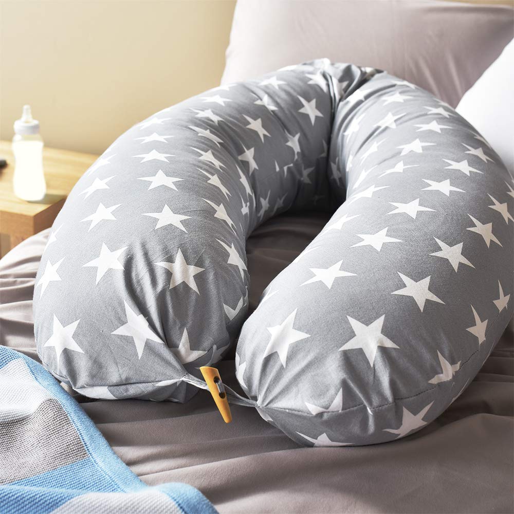 Ökotex XXL nursing pillow + 1x extra nursing pillow cover pregnancy pillow support pillow side sleeper pillow cover 100% cotton Made in Europe by Sei Design Stars Pink