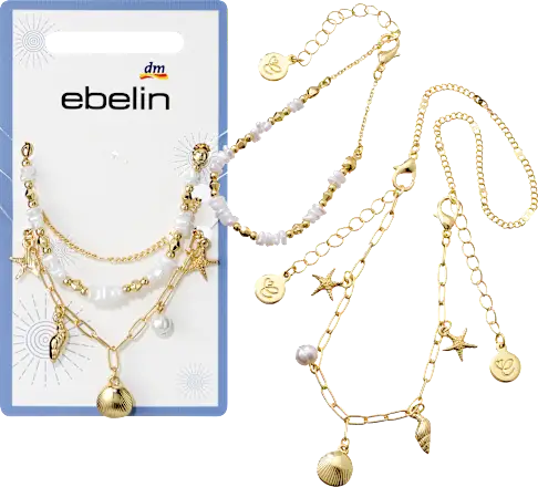ebelin Nautical-themed bracelets with pearls, gold look, 3 pieces