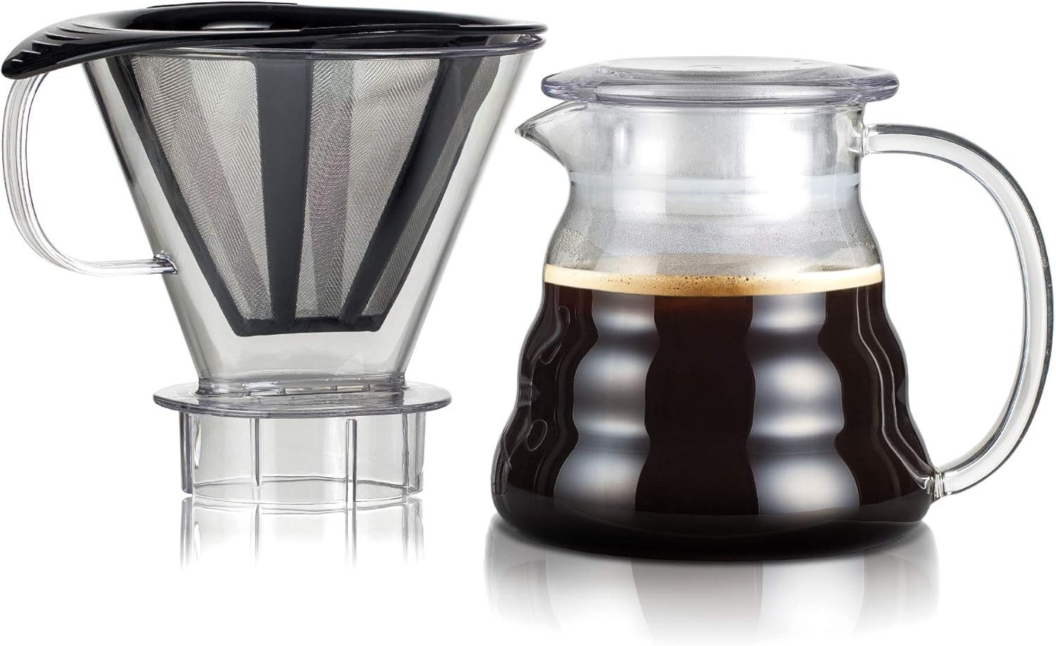 Bodum Melior Pour Over Borosilicate Glass Coffee Dropper with Carafe Lid and Stainless Steel Filter, 20 Ounce, Clear