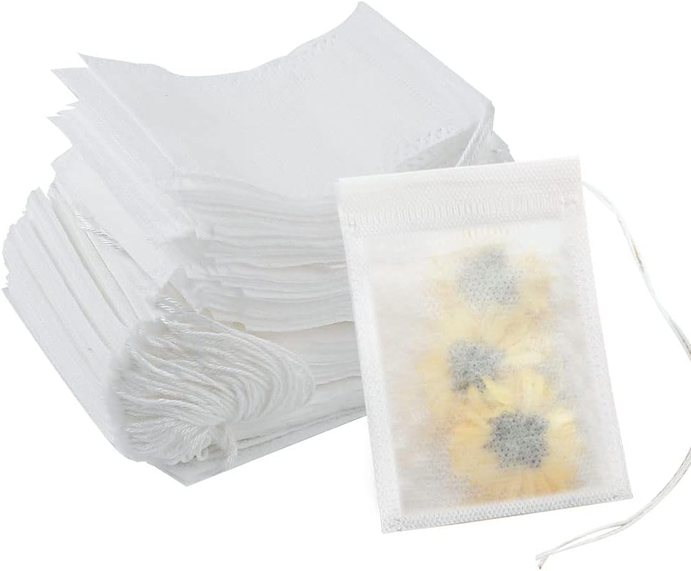 Pack of 200 Tea Filter Bags, 9 x 7 cm Tea Bags for Self-Filling, Fine Tea Filter with Drawstring, Tea Filter Bags for Loose Tea, Spices, Herbal Powder
