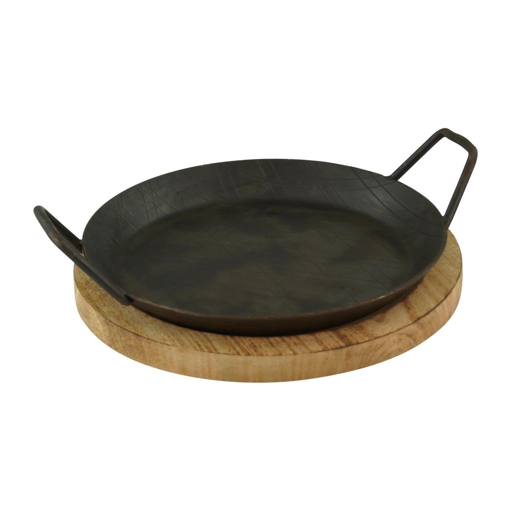 GVKECO 1 wrought iron serving pan with two side handles and board ø 24cm