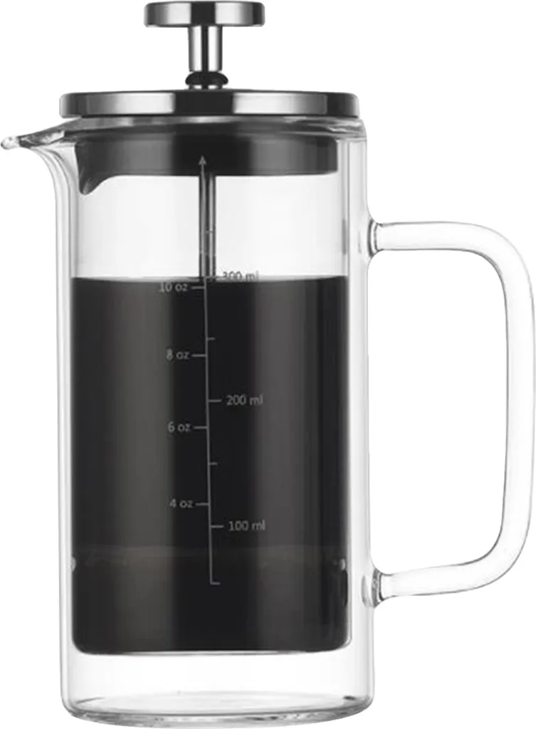 Decdeal 10 oz 300 ml double-walled French coffee maker, heat-resistant coffee pot made of borosilicate glass with high-density stainless steel filter