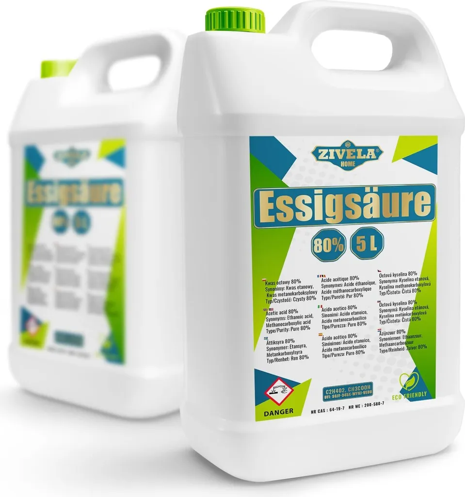 Zivela 10L Acetic Acid 80% | 2x5L Vinegar Essence 80% Food Grade 10kg | Highly Purified Vinegar for Versatile Applications | Perfect for Home Use, Industry, Gardening, Cleaning