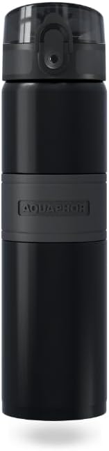 AQUAPHOR City Cool Filter Bottle, 500 ml, Black, Bottle with Water Filter for Travel, Leak-proof Lid & Up to 24 Hours Cooling, Interchangeable Filter with Activated Carbon Fiber & BPA-Free