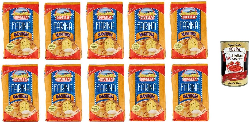 10x Divella Farina Manitoba Manitoba flour 1kg + Italian Gourmet polpa 400g