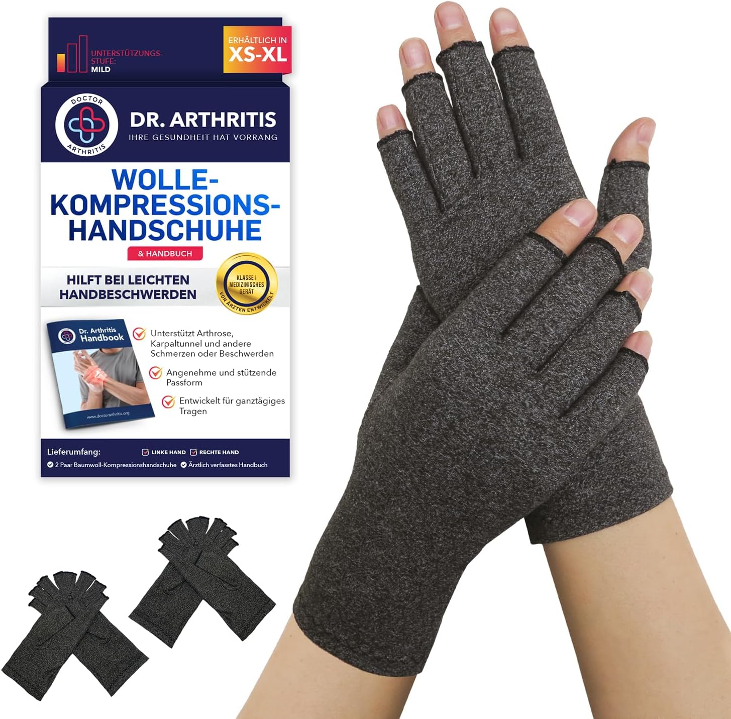 Doctor-Designed Compression Gloves/Athrosis Gloves, Hand Bandage for Tendonitis and Arthritis, Comfortable and Supportive Fingerless Arthritis Gloves (Pair, M)