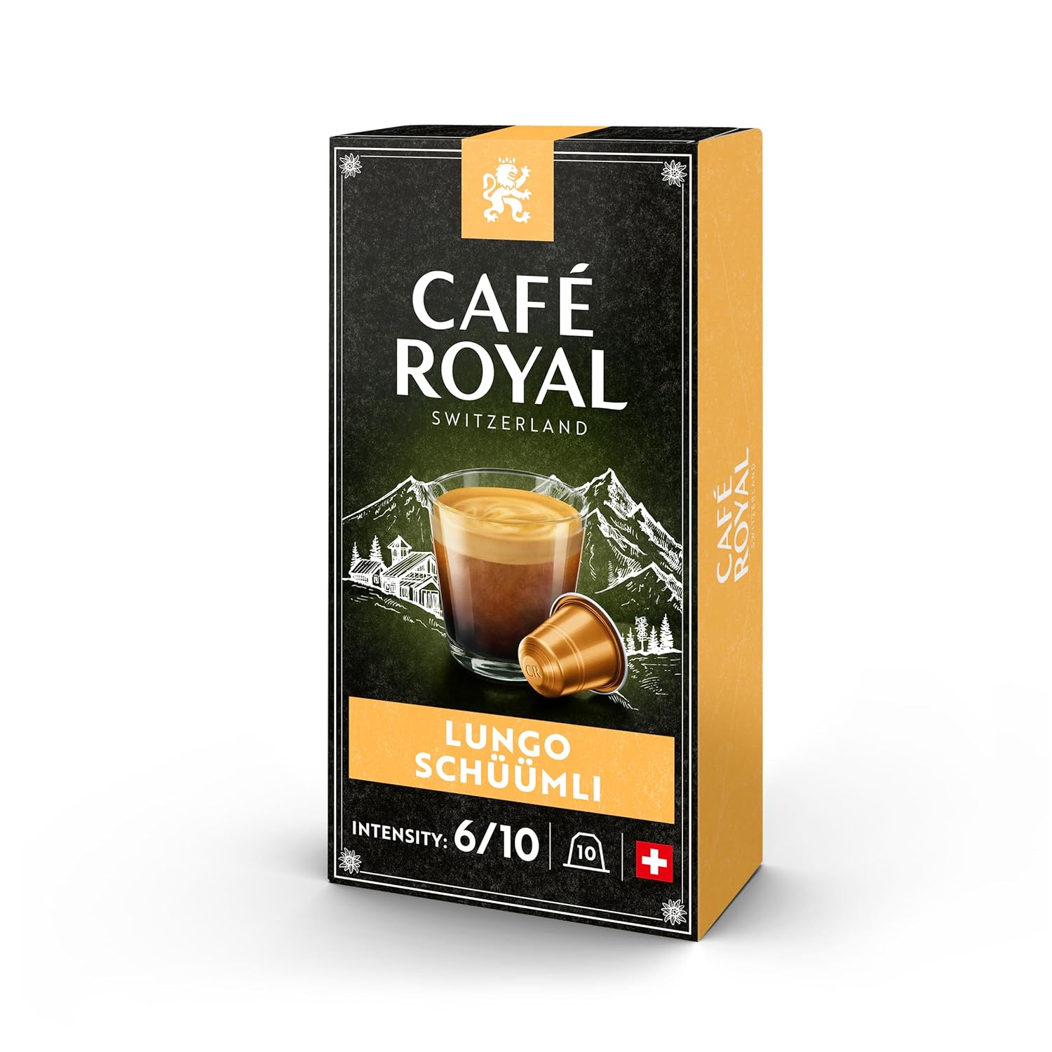 Café Royal Lungo Schüümli 100 Capsules for Nespresso Coffee Machine - 6/10 Intensity - UTZ Certified Aluminum Coffee Capsules | 10 pack × 10 capsules