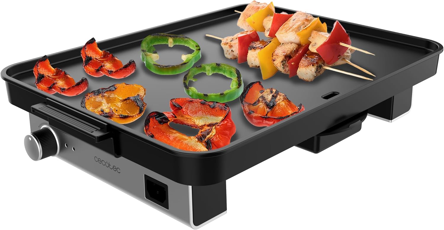 Cecotec Electric Grill Magnet 1800. 1800W grill plate, Teflon-coated aluminum, removable magnetic parts, and dishwasher safe.