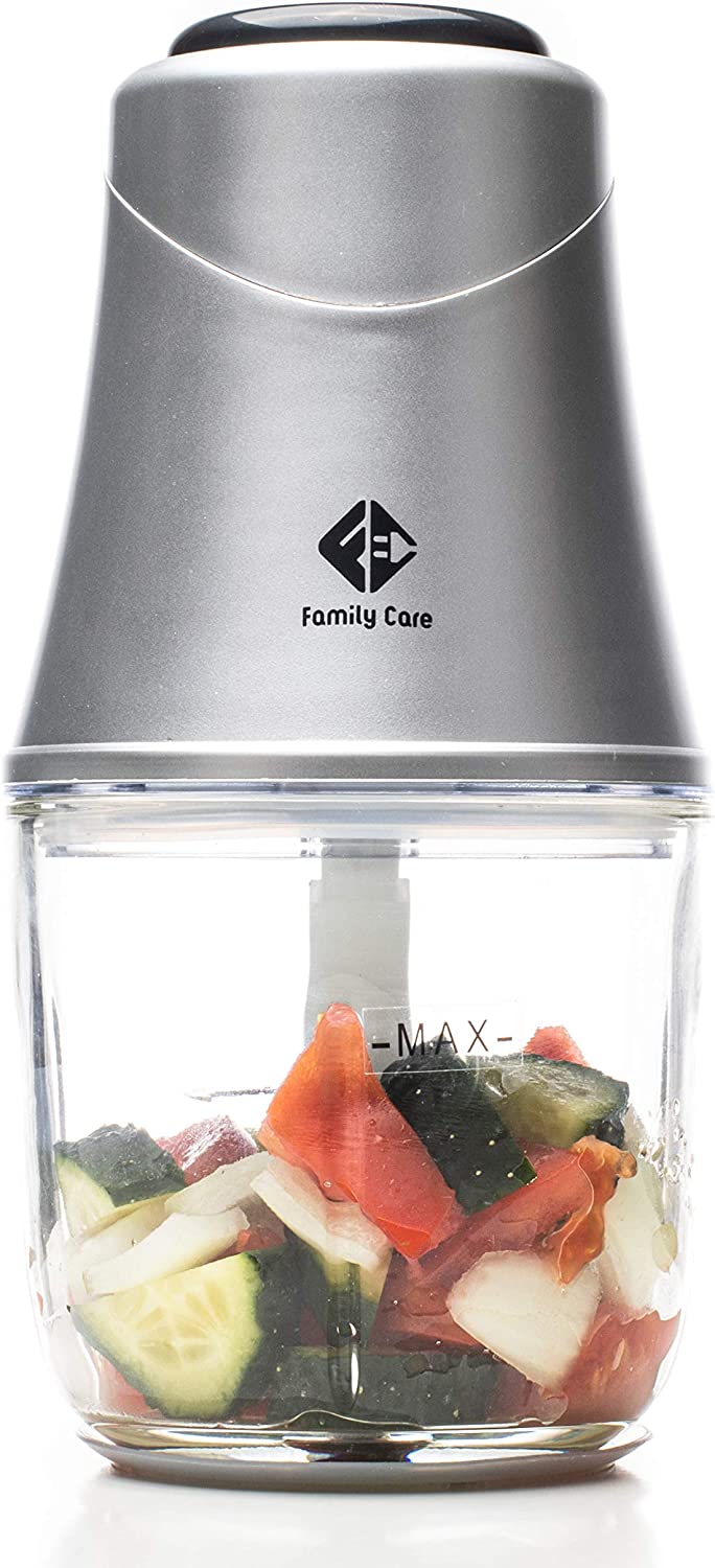 FC Family Care Family Care Electric Kitchen Chopper, 3 Titanium Blades, 300 W, 600 ml Glass Bowl, Multifunctional, Meat Cutter, Onion Chopper, Vegetable, Nuts, Ice Cream