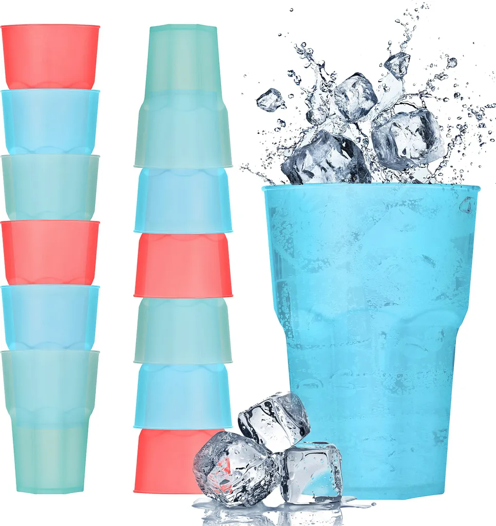 astor24 Set of 12 drinking cups, 480 ml, plastic cocktail cups, children's glass cups, BPA-free, colorful