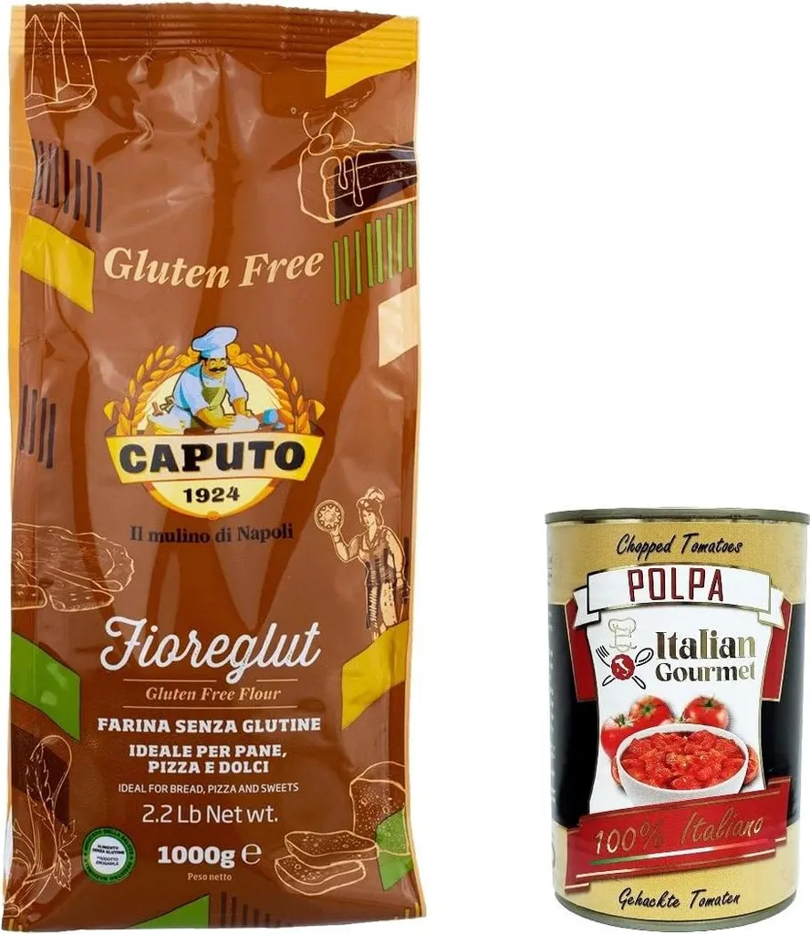 12x Antico Molino Caputo Flour Farina senza glutine Fioreglut Gluten Free 1Kg + Italian Gourmet polpa 400g