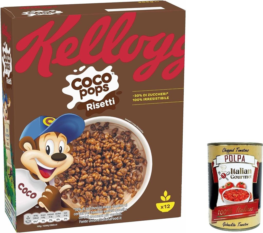 12x Coco Pops Chicchi di Riso Soffiato al Cacao, cocoa puff rice grains 330g + Italian Gourmet polpa 400g