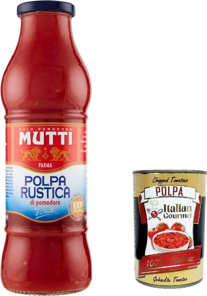 Italian Gourmet E.R. 12x Mutti Polpa di Pomodoro Rustica, Tomato Pulp, Tomato Sauce, Tomatoes 100% Italian 690g + Italian Gourmet Polpa 400g