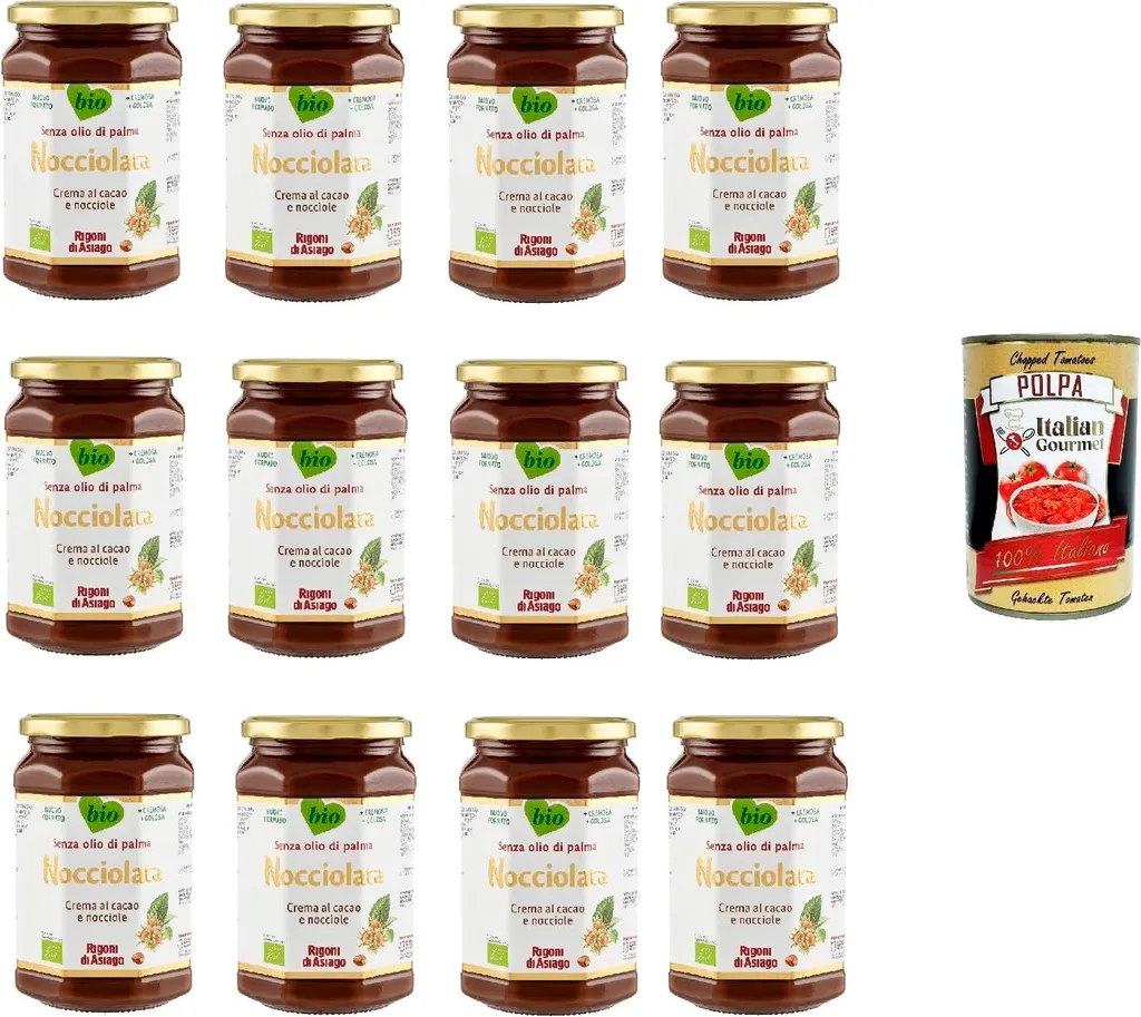 12x Rigoni di Asiago Nocciolata, Hazelnut Nougat Cream, Hazelnut Cream without Palm Oil | Hazelnut Nougat Cream without Palm Oil | Spread 650g + Italian Gourmet Polpa 400g