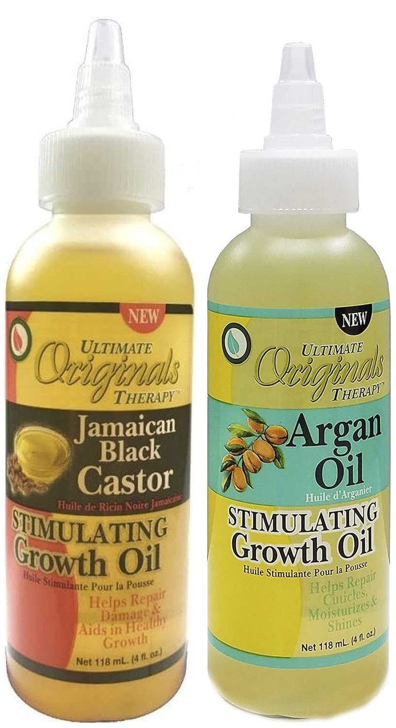 Africa\'s Best Ultimate Originals Stimulating Jamaican Black Castor Growth Oil with Stimulating Argan Growth Oil, 4 Ounce (Pack of 2)