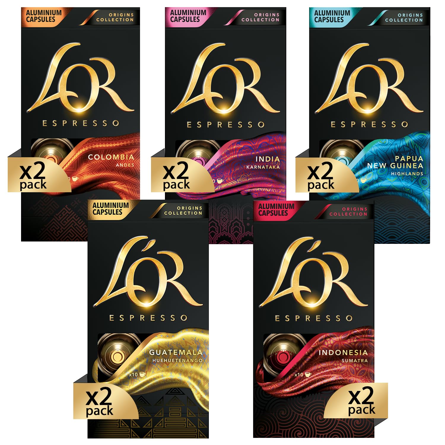 L'OR L\'OR Origins Espresso Coffee Variety Bundle - Nespresso®* Aluminum Capsules - 10 Packs of 10 Capsules (100 Servings)