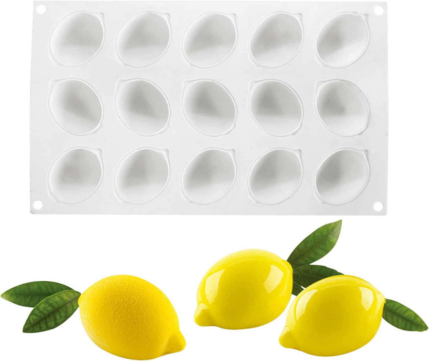 Amacoam 15 Holes Lemon Dessert Mould Lemon Baked Goods Mould Silicone Cake Mould Lemon for Muffins, Cupcakes, Cakes, Pudding, Ice Cubes and Jelly, Bread Baking Mould, 3D Baking Moulds DIY Mould (Lemon)