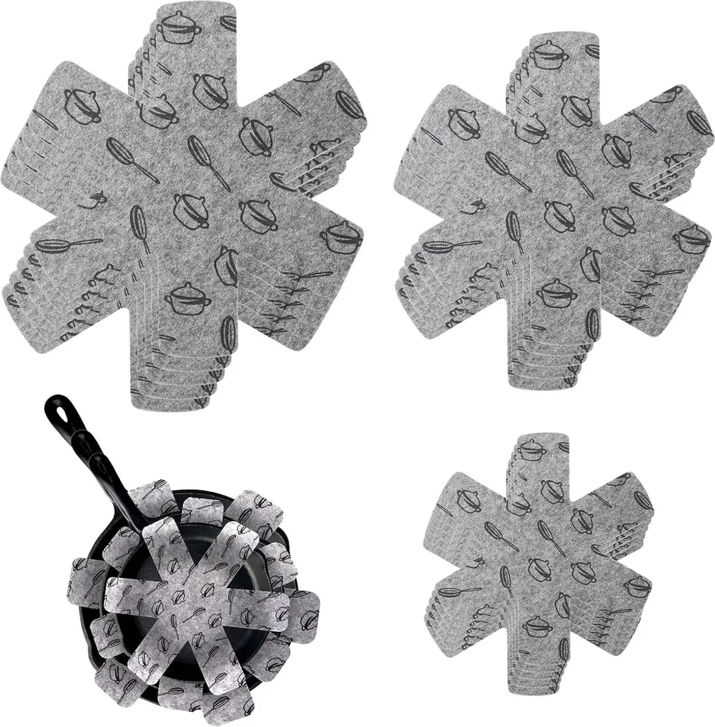Markenlos 15 pieces of felt pan protectors, 3 different sizes, stackable, non-slip for pans, bowls and other kitchen utensils (38/35/26cm), grey
