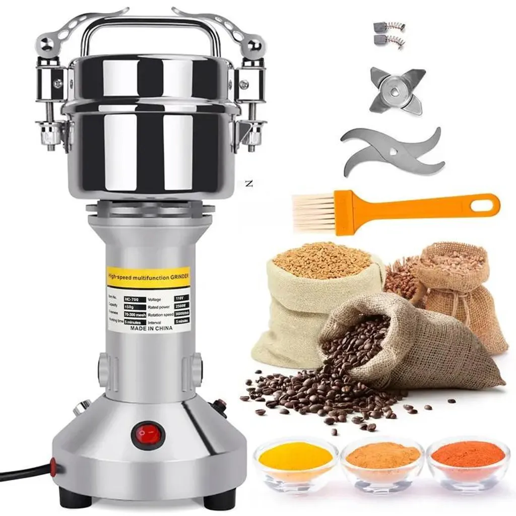 ZREE 150g 850W Electric Grain Mill, Stainless Steel, High Speed, Grinding Stone Mill for Herbs/Spices/Nuts/Grains with Overload Protection