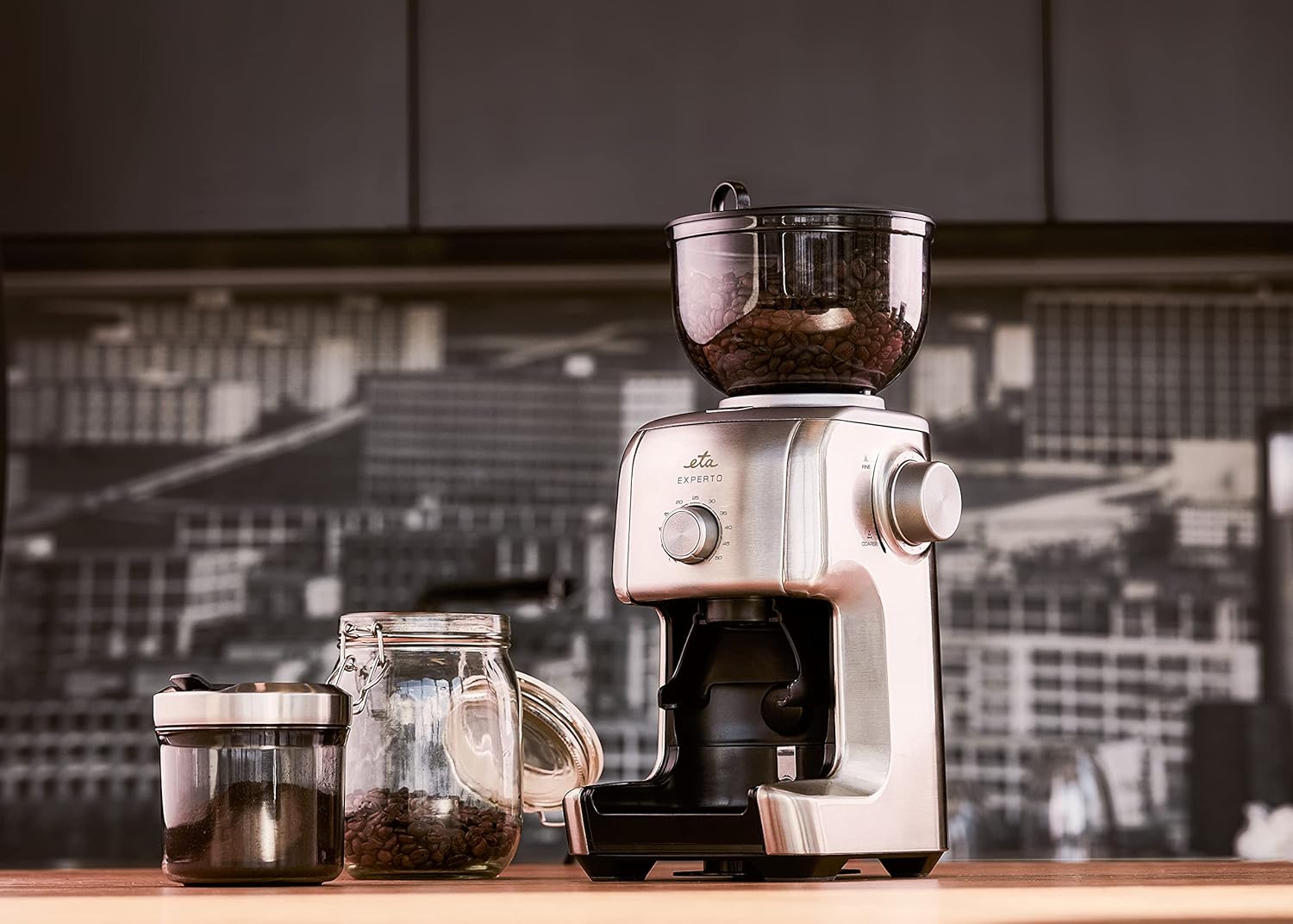 ETA coffee grinder I 400 g Container I Holder for Portafilter I Electric Espresso - Mill with 2 Conical Grinding Stones I 16 Grinding Levels I Timer