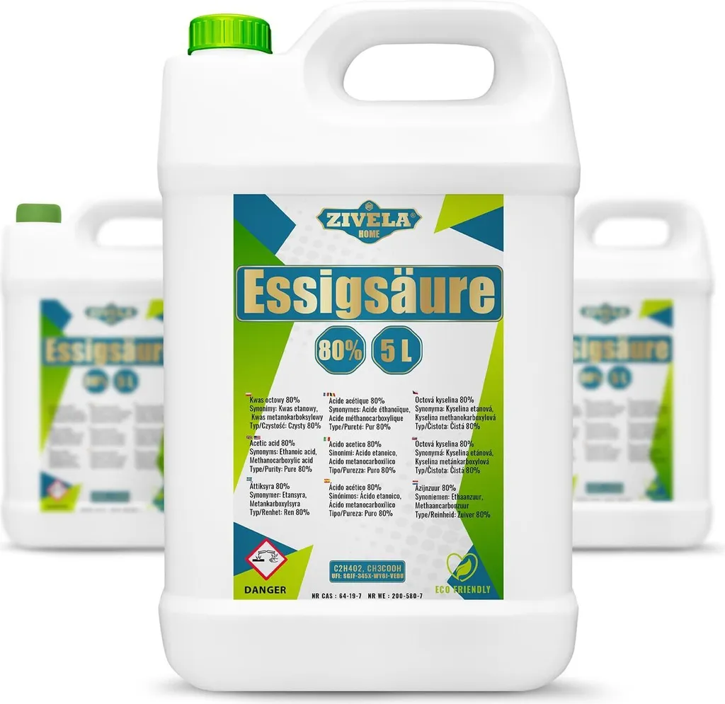 Zivela 15L Acetic Acid 80% | 3x5L Vinegar Essence 80% Food Grade 15kg | Highly Purified Vinegar for Versatile Applications | Perfect for Home Use, Industry, Horticulture, Cleaning