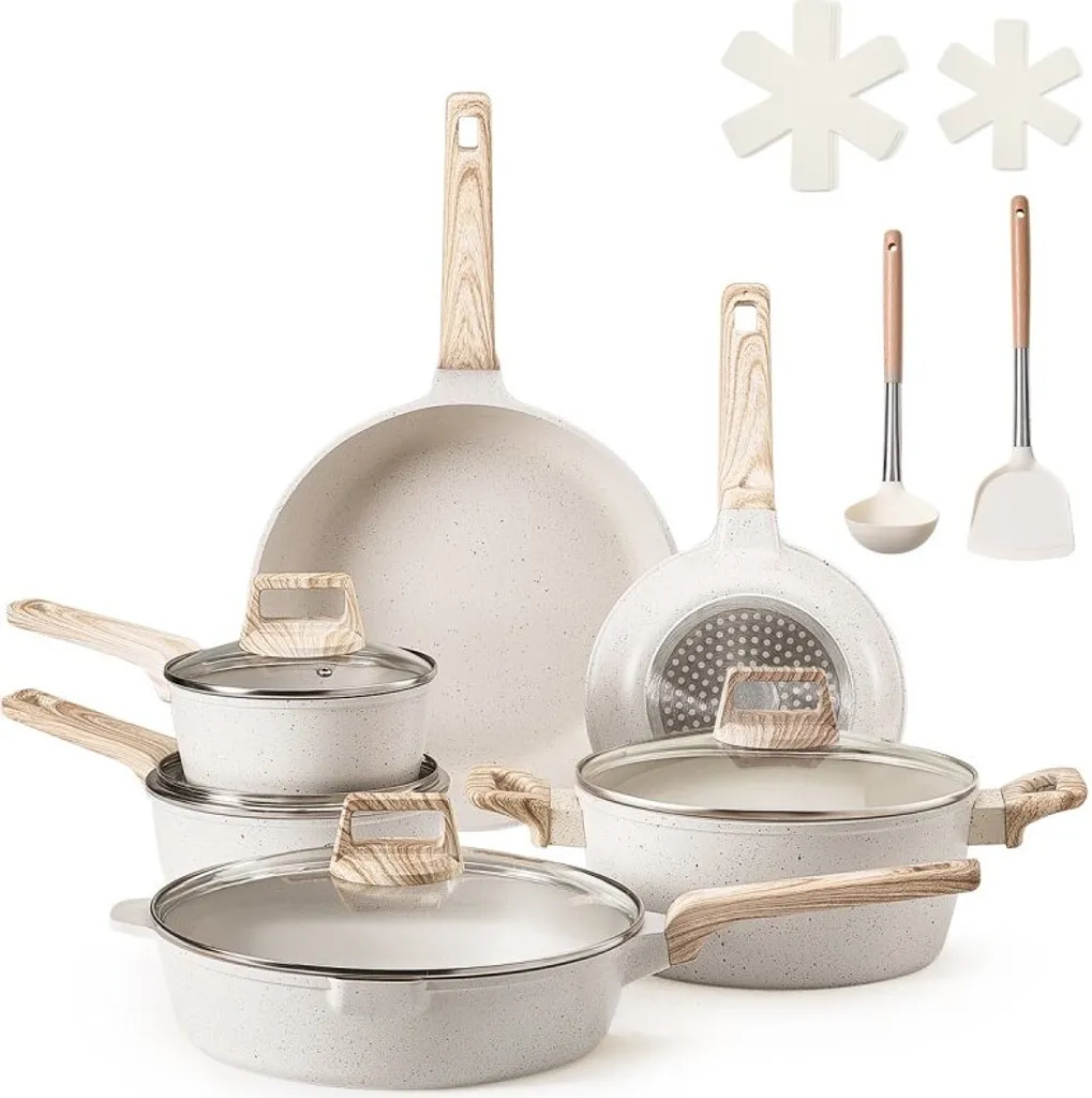 StarTech 17-piece non-stick pot and pan set - white kitchen cookware - premium cooking set for your kitchen