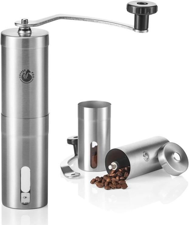 Coffee Fox® Coffee Grinder Stainless Steel and Ceramic Grinder - Manual Hand Coffee Grinder for Home, Travel, Office