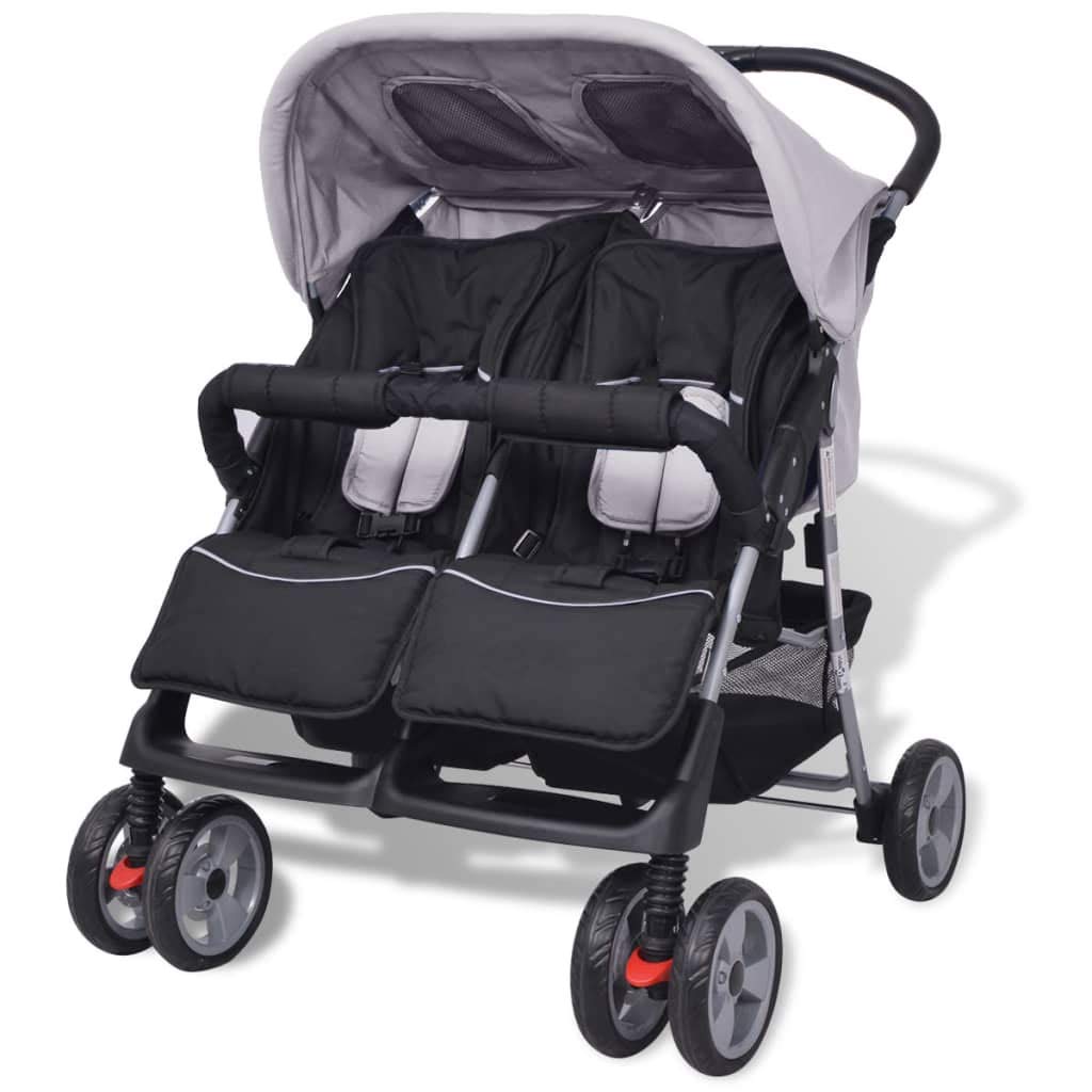 vidaXL Twin Buggy Folding Double Pushchair