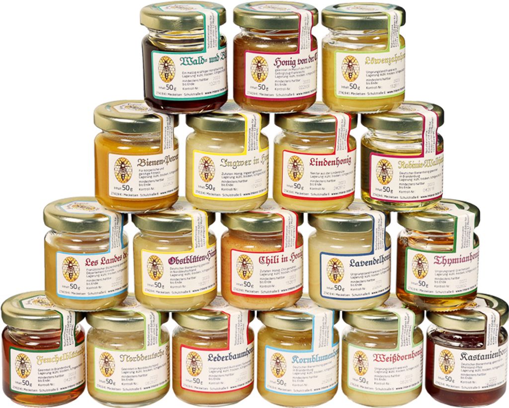 Beekeeping Tietjen 18-piece sample set honey 50g jars