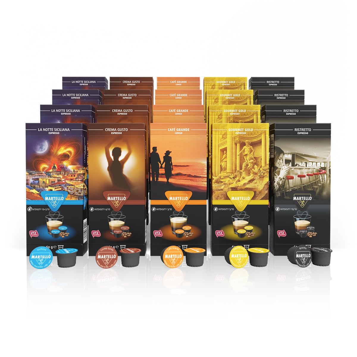 MARTELLO Cafe Martello Coffee Capsules Tasting Set UTZ Certified, Sustainable and Fair, Picked by Hand, Master Pack 200 Capsules (20 x 10)