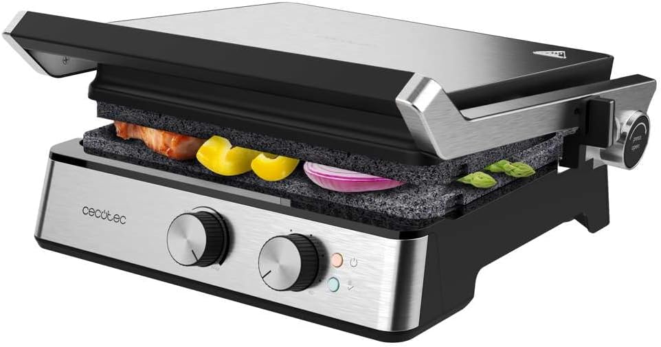Cecotec Rock'nGrill Blaze electric grill. 2400W, RockStone coating, easy cleaning, 180º opening, BPA-free, 29x23 cm grill surface, adjustable temperature