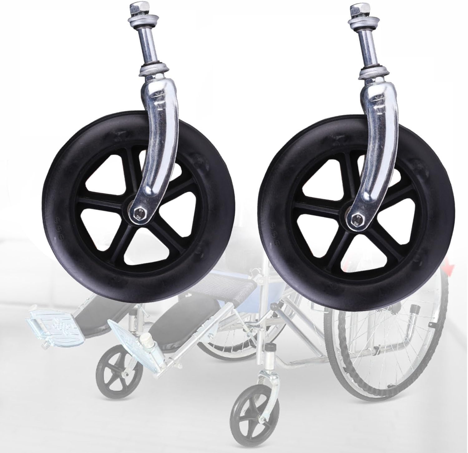 BEEGMA Pack of 2 6 inch 7 inch 8 inch replacement wheels front wheels for wheelchairs with front fork wheelchair wheels walker replacement castors black gray swivel castors (black, 7 inches (17 cm)