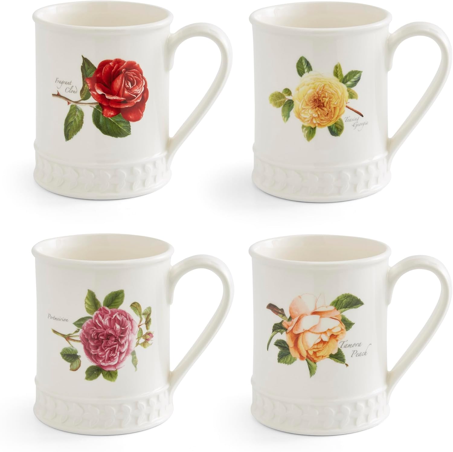 Portmeirion Botanic Roses Embossed Tankard Set of 4 Assorted Rose Designs