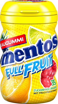 Mentos Chewing gum full fruit with orange-lemon, wild fruit-Lime & raspberry-Kiwi, sugar-free (35 pieces), 70 g