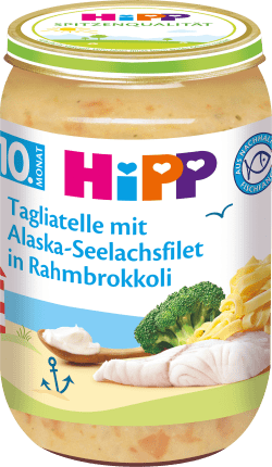 HiPP Menü Tagliatelle mit Alaska-Seelachsfilet in Rahmbrokkoli ab dem 10. Monat, 220 g