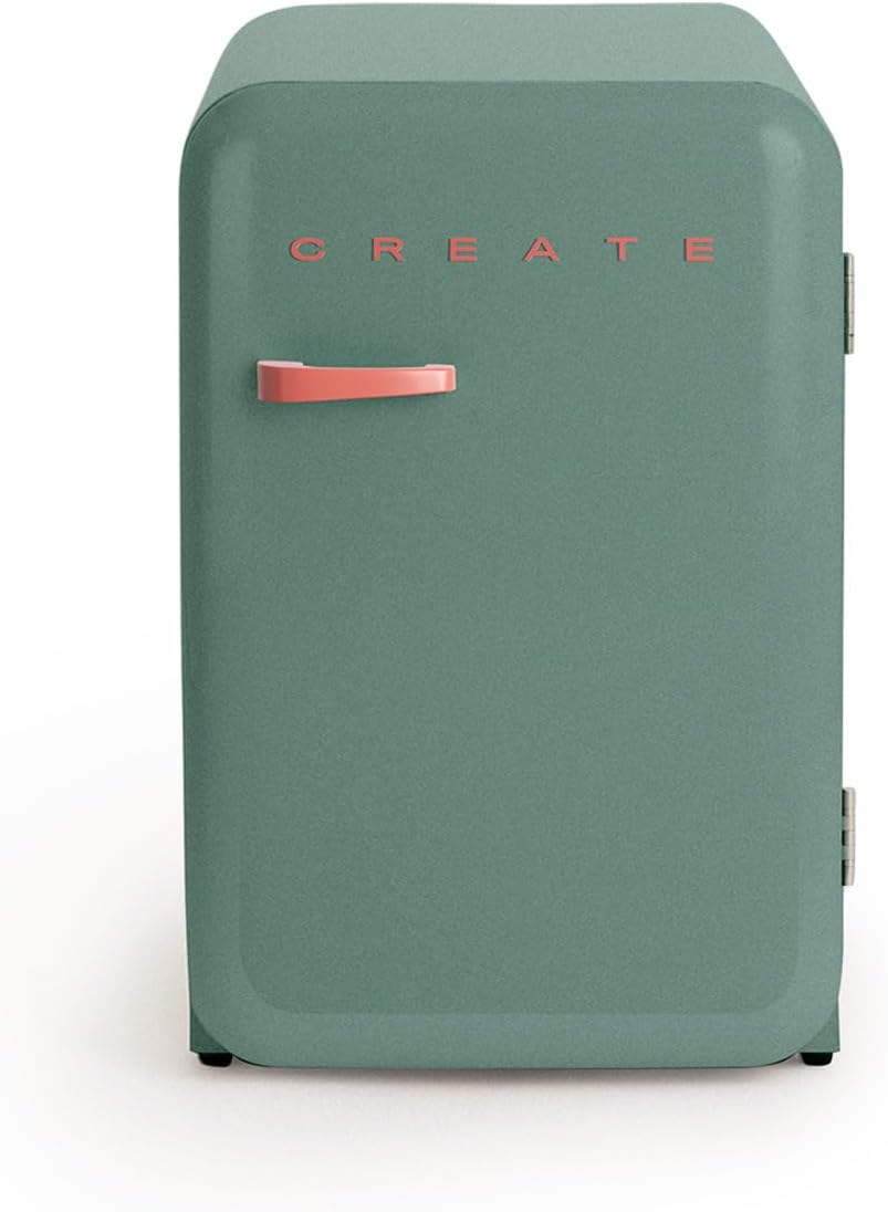 CREATE / Retro Friend 83.5 Terracota Fridge in Sage Green, Terracotta Handle / 98 W, Low Consumption, 2 Shelves, Temperature Control, Bottle Holder, 56 x 54 x 84 cm