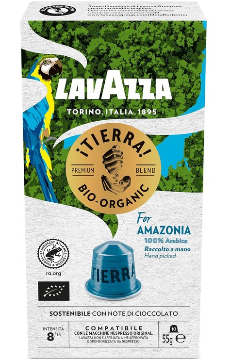 Lavazza Tierra for Amazonia Bio Organic, Full-bodied Espresso with Flavors of Chocolate and Dried Fruit, 10 Capsules, Nespresso Compatible